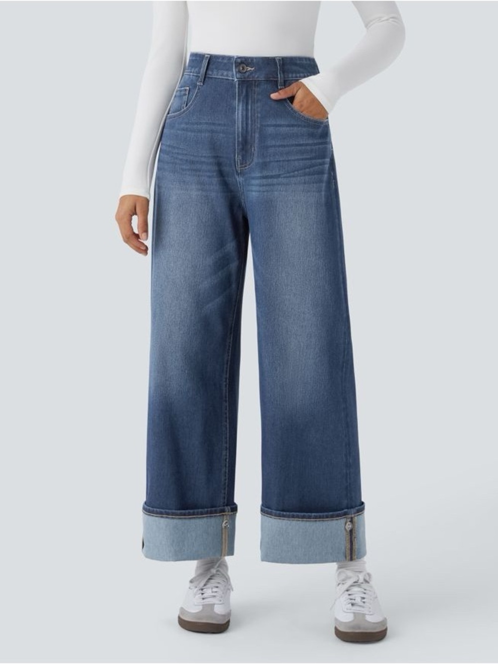 Halara Flex™ High Waisted Pockets Adjustable Hem Wide Leg Jeans small
